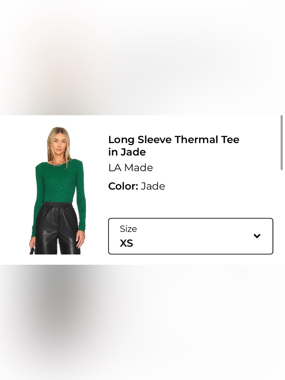 LA Made Long Sleeve Thermal Top in Jade Green